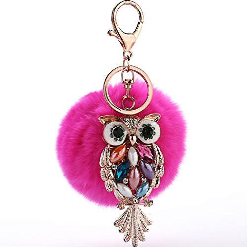Canarea Schlüsselanhänger plüsch ball Eule strass Taschenanhänger bommel Keychain ElegantAuto-Anhänger Plüsch-Kugel Pompom Glitzer Weich Schlüsselring Handtaschenanhänger Dekor (Rosa)