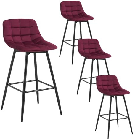 WOLTU Barhocker 4er Set, Barstuhl mit Rückenlehne, Samt-Bezug, Bordeaux | Designer bar stühle, Tresenhocker, Bistrohocker mit Fußstütze, für Küche, Bartheke, Esszimmer