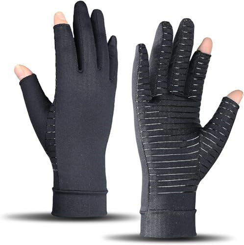 ITHW Copper Compression Gloves for Carpal Tunnel Relief, Arthritis Pain Relief Gloves for Women and Men (2, 3F-Black, Medium)