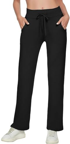 TownCat Pantalones De Yoga para Mujer Largos Pantalon Deportivo con Bolsillos y Cintura Elástica Cordón para Jogging Fitness Correr Casual Comodo Negro XXL