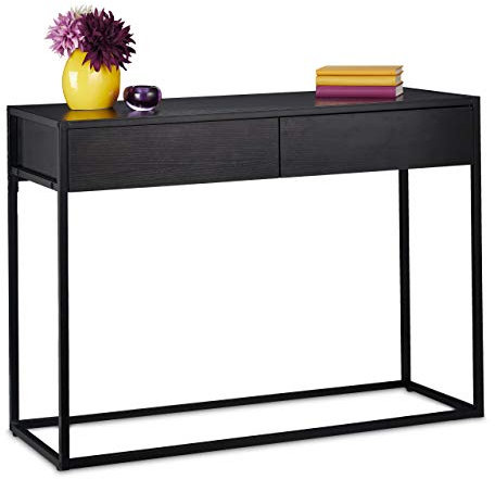 Relaxdays Konsolentisch, Flurtisch mit 2 Schubladen, 80,5x110x40 cm, schmaler Ablagetisch, Flur & Wohnzimmer, schwarz