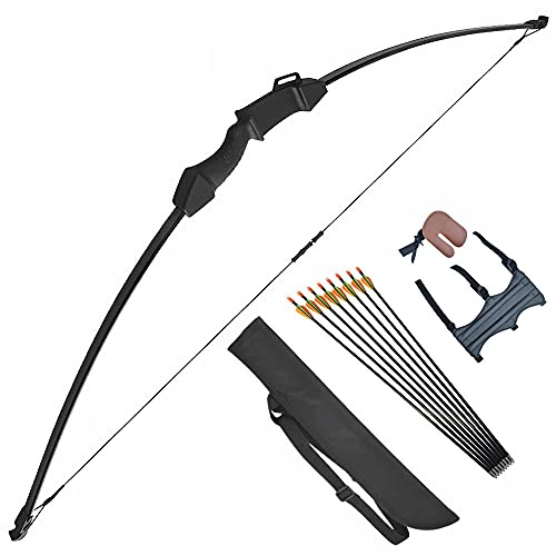 ZSHJGJR Tir à l'arc Takedown Arc Classique Traditionnel Longbow 22lbs Ensemble Trousse Arc et Fleche Recurve Arc Arc de Chasse Cible Pratique Arc Main Droite Main Gauche (Noir)