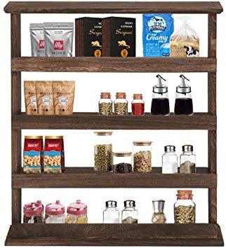 UNHO Mensola Porta spezie per cucina Portaspezie da appendere Portaspezie legno ripiani 4, mensole da muro design decorazione esposizone salvaspazio mensole Cucina Soggiorno marrone 10x53x60cm