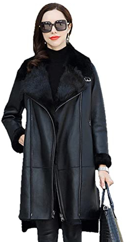 WSPDSD Cappotti moda invernale donna Spessore femminile Pelliccia sintetica Pelle di montone Pelliccia finta Giacche in pelle Capispalla casual - Nero,L