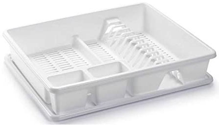 AC - Escurreplatos de Plástico - Fabricado en plástico - Organizador de Cocina, Escurridor con Bandeja para Cocina - 48 x 38 x 9 cm - Color Blanco