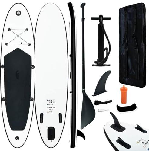 vidaXL Inflatable Stand Up Paddleboard Set - Ideal for Learning, Recreational Paddling, and Small Wave Riding - Easy Inflate/Deflate, Durable and Puncture-Proof, with Convenient Carry Bag, Black a...