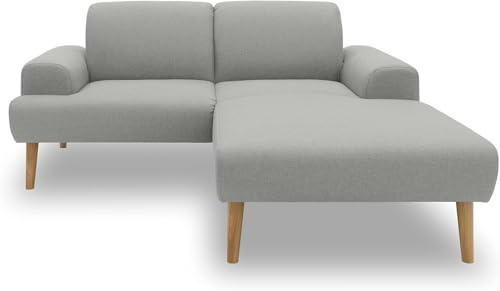DOMO. collection Ecksofa Salinas, Sofa klein mit Federkern in L-Form, moderne Couch mit Holzfüßen und schwebender Optik, Eckcouch, Polsterecke, 217 x 176 x 83 cm (BxTxH), silber | Longchair rechts klein mit L-Form, schwebender Optik und klassischem Design, moderne Couch mit Holzfüßen, 217x176x83cm(BxTxH)