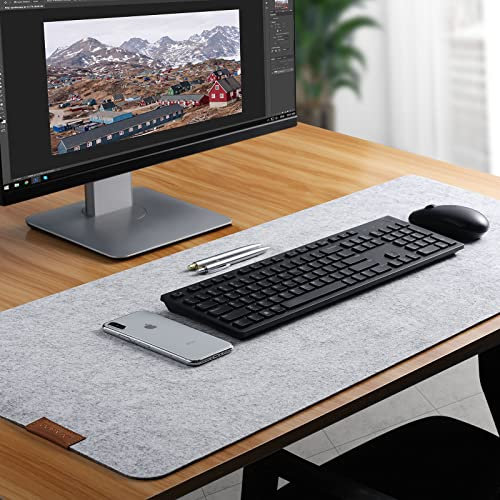 Schreibtischunterlage Filz | 100X40cm | Rutschfester Desk Mat | Filz - Mauspad Groß | Office-Desktopschutz | Schreibtischmatte für Büro und Zuhause (hellgrau)