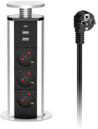 Presa Da Tavolo a Scomparsa USB C PD20 W, Da Cucina per 80 mm, Da Incasso Con 2 USB A, 3 Prese, Piano Di Lavoro, Cavo Da 1,8 m, 4000 W/16 A