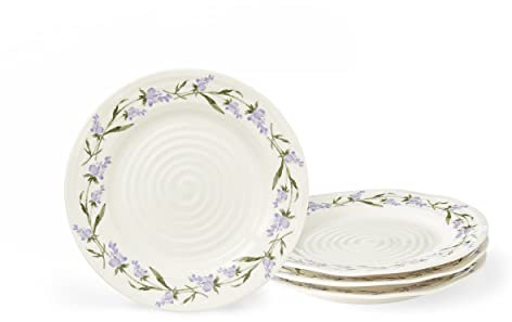 Portmeirion Sophie Conran Lavandula Salatteller, 20,3 cm, geriffelte Porzellanteller mit Lavendelzweig-Detail für Gartenbrunches, lässige Unterhaltung und saisonale Speisen, spülmaschinenfest, 4 Stück