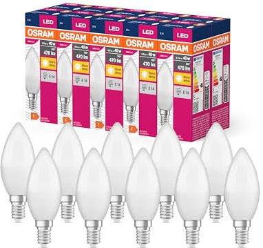 Osram LED Star Value Classic B40 LED Lampe für E14 Sockel, Kerzenform, FR, 470 Lumen, warmweiß (2700K), Ersatz für herkömmliche 40W Glühbirnen, nicht dimmbar, 10er-Pack