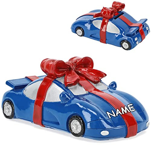 alles-meine.de GmbH Spardose - Auto mit Schleife - inkl. Name - mit Verschluß - stabile Sparbüchse aus Kunstharz - Geld Sparschwein - Fahrzeug/Führerschein - 18. Geburtstag..