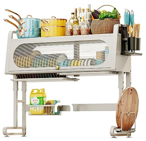 Escurreplatos Sobre Fregadero Escurridor De Platos Para Muebles De Cocina Con Puerta De Armario A Prueba De Polvo Altura Ajustable Fuerte Capacidad De Carga (White,97X30X85CM)