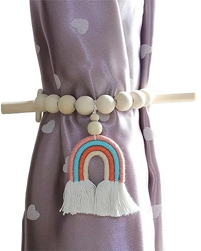 Hava Kolari 2 Stück Raffhalter für Vorhänge, Regenbogen Vorhang Raffhalter Boho Makramee Gardinenhalter Holzstab Vorhang Clips Holdback Vorhanghalter für Schlafzimmer Büro Gardinen Deko (Stil 1)