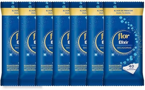 Flor Elixir secadoras - Suavizante acondicionador especial para secadora - Pack de 280 hojas (7 packs de 40 hojas) …
