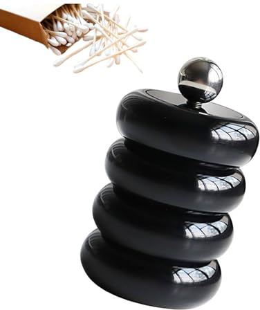 Boîtes À Cotons-Tiges, Nordic Style Distributeur De Cotons-Tiges Donut Shape Cotton Tige Box Support De Coton-Tige Conteneur De Salle De Bain Avec Couvercle Pour La Salle De Bain À Domicile(#2-Noir)