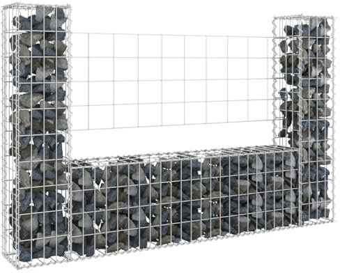 Tino Tech Gabion en fer - 140 x 20 x 100 cm - Argenté - Panier à pierres - Paniers gabions - Clôture - Mur de jardin - Gabion - Grille