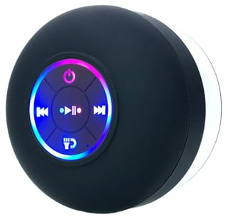 Temoo Bluetooth Duschlautsprecher, wasserdicht, Saugnapf, LED, bunt, IPX4, 6 Stunden Akkulaufzeit, Stereo-Sound, für Badezimmer, Dusche, Pool, Camping, Schwarz, Weiß