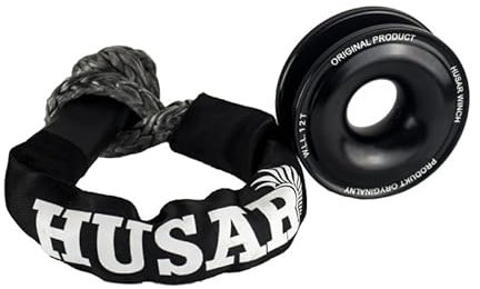 CONJUNTO 2X Husar Winch Grillete blando sintético de 18T con cubierta protectora + polea para grillete blando 12T, multiusos, para remolque todoterreno, turismos, camiones, todoterreno, OFF ROAD