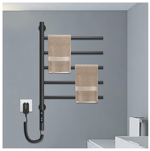 HAZARA Scaldasalviette Elettrico, Scaldasalviette Elettrico Ruotabile a 180° con Timer/Temperatura Regolabile/Display a LED, Portasciugamani Elettrico,Black