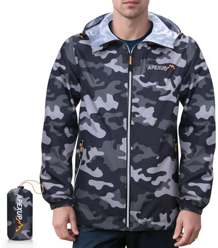 APEXUP Packable Rain Jacket Men Waterproof Lightweight Raincoat with Hood