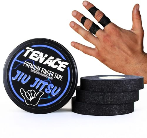 Tenace BJJ Jiu Jitsu fingerband träning MMA och Grappling fingerband - fingerskydd och stöd (3, svart, 1 cm x 10 m)