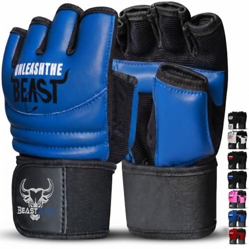 BEAST RAGE Punch Bag Taekwondo Karate Guanti per uomini e donne, Mezzo dito MMA Kickboxing Sparring Arti Marziali Boxe Guanti di formazione - Allenamenti leggeri, Muay Thai