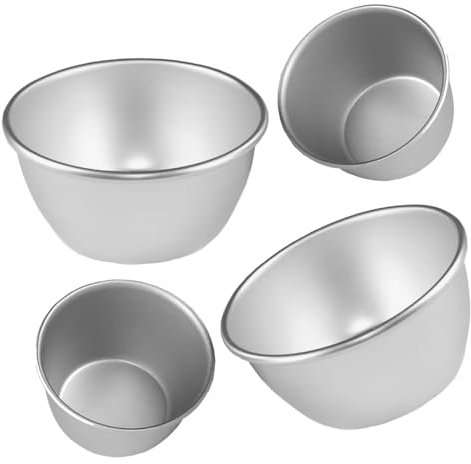 Harlams 4 Pack Pudding Moulds, Mini Pudding Basins, Aluminium Baking Cups Nonstick Muffin Tin Dariole Moulds Egg Tart Mould Cups Cupcake Basins for Kitchen DIY Cooking (Pack of 4)