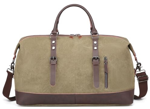 Bagwise Canvas-Duffel-Bag für Reisen – Wasserabweisende Weekender-Tasche, Handgepäck, Sport- und Reisetasche für Damen und Herren (Dunkelgrün)