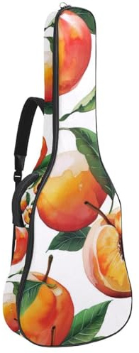 Gitarrentasche, gepolstert, für Akustikgitarren, mit verstellbaren Schultergurttaschen, Motiv: Pfirsichfarben und Beeren, Mehrfarbig 02, 42.9x16.9x4.7 in, Lässiger Tagesrucksack