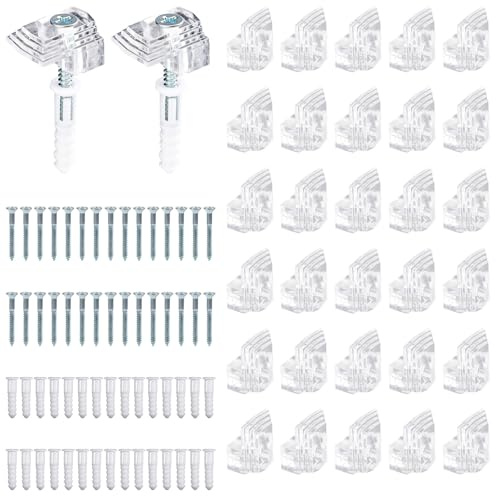 30 Set Kit di Clip Fissaggio Vetro, Trasparenti Ganci per Specchio a Parete Ferramenta Kit per Appendere Specchio Plastica Gancio per Vetro Staffe per Porta di Armadietto a Muro