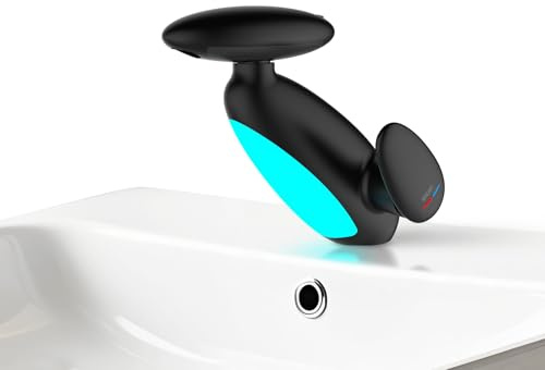 Wasserhahn Bad Ausziehbar mit Mehrfarbige Beleuchtung, 4 Modus, 360° Drehbar Ausziehbar, Keramikkartusche, Badezimmer Armatur mit 3/8 Zoll Anschluss (Mattschwarz)