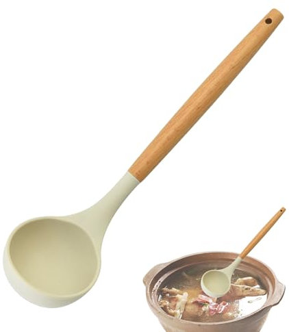 Nather Silicone Kitchen Pfannenwender mit Naturholzgriff - hitzebeständige Lotte für Suppen, Kochen und Servieren | Küchenhelfer-Set zum Backen von Desserts, Drehen von Speisen