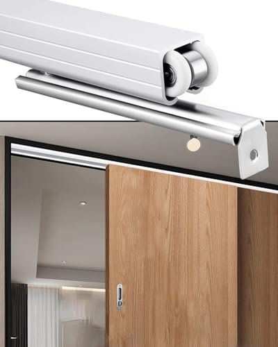 Kit de quincaillerie pour porte coulissante à montage au plafond, blanc, kit de roulettes robustes pour portes coulissantes pliantes/armoires, ensemble de portes de grange (72 po/182,9 cm, 6