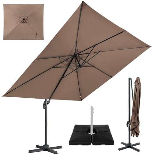RELAX4LIFE Parasol Déporté Rectangulaire 3x3M avec Pied, Parasol de Jardin Exterieur Inclinable et Rotative 360° par Pédale en Polyester Anti-UV pour Plage Jardin Patio Café Bistro (Marron)