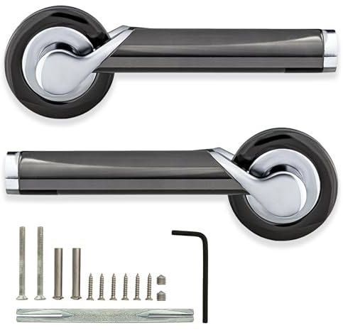 XFORT Enterprise Lever on Rose Door Handles, Internal Door Handle Sets, Lever Latch Door Handle, Interior Door Handles for Home & Office – Polished Chrome/Polished Black Nickel Dual Finish