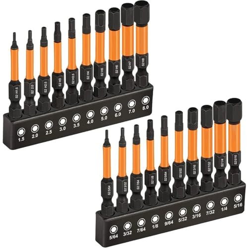 Juego de 20 puntas de llave Allen de cabeza hexagonal, destornillador magnético, broca métrica imperial, liberación rápida, vástago hexagonal de 1/4 pulg., impacto de 50 mm