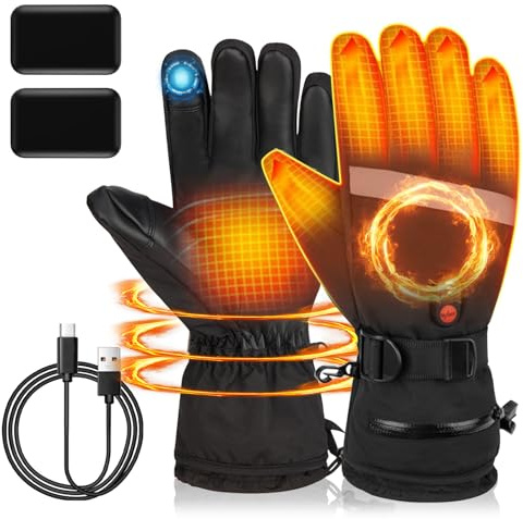 Anluomania Guantes calefactables Hombre Y Mujer, 2 * 4000mAh Guantes Calefactables Recargables, Guantes de Esquí Invierno, 3 Niveles de Temperatura, Resistentes al Agua/Viento, para Esquí Pesca Caza