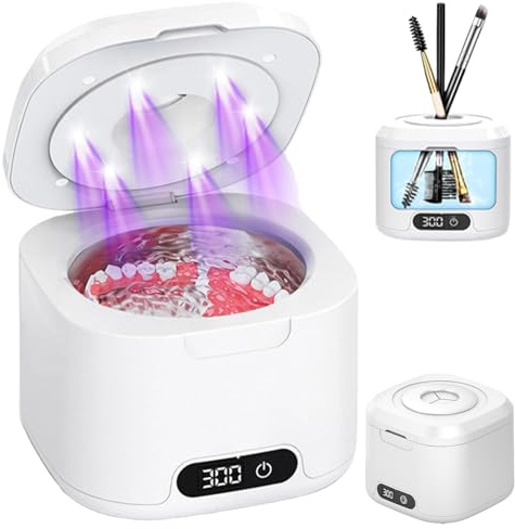 Ultraschallreinigungsgerät 49000Hz mit UV-Licht, 340ML Dental Pod Ultraschallreiniger, 4 Modi Ultrasonic Cleaner für Zahnschiene, Zahnersatz, Retainer, Aligner, Prothesen, Zahnbürstenköpfe, Schmuck