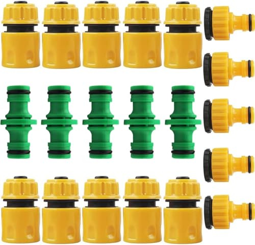 Garden Hose Connector Set, 20 Pieces, Quick Connect Fittings with Tap Adapters and Double Plug Couplings, 1/2 and 3/4 Inch for Garden and Home Tap