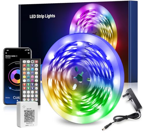 Nexillumi 10M LED Strip Lights, Smart Bluetooth Light Strips with App & Remote, Colour Changing LED Tape Lights, Music Sync Dimmable RGB Lighting for Bedroom, Living Room, Kitchen, Ceiling & Party
