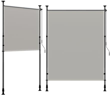 BelleMax Senkrechtmarkise Balkon außen ohne Bohren, Hellgrau 120x310cm Vertikalmarkise Klemmmarkise Mit Kurbel, Markise für Terrasse, Sichtschutz Sonnenschutz wetterfest