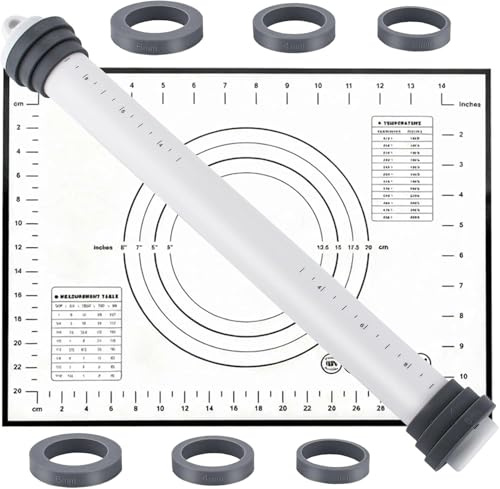 TOSUTO Rodillo de Amasar,Uslero de Silicona de Superficie Antiadherente para Hornear Corteza de Tarta, Galleta, Repostería, Fondant,Pizza（Gris）