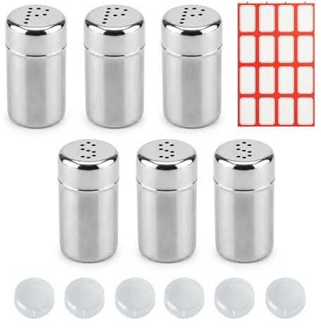 6 PCS Salieres et Poivrieres en Acier Inoxydable, Salière et Poivrière, Mini Pots 15 ml avec Couvercles Anti-Fuite, Set Sel Poivre Portable pour Table, Cuisine, Voyage, Camping et Pique Nique