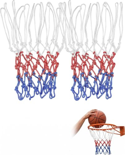 YIPFEN Red Baloncesto 2 Piezas Estándar, Rojo y Blanco, 12 Bucles Poliéster, Reemplazo Robusto para Canasta Exterior e Interior, Resistente al Clima, Juego Duradero.