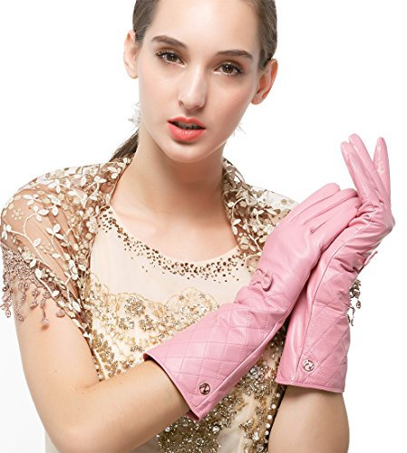 Nappaglo Damen Winter Lange Leder Handschuhe aus echtem Nappaleder Touchscreen Party Warm Fausthandschuhe (L (Umfang der Handfläche:19.0-20.3cm), Rosa(Non-Touchscreen))