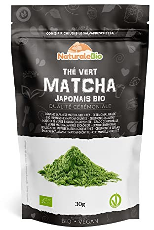 NaturaleBio Organic Ceremonial Grade Matcha Powder, 30g. From Uji, Kyoto for Traditional Japanese Tea Ceremony. Green Tea Free of Added Sugars and Preservatives