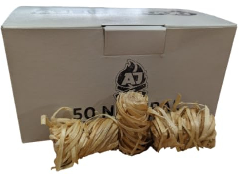 AJ Timber - Box 50 Natural Wax Dipped Wood Wool Firelighters