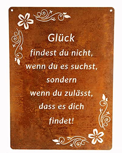 Schild Spruchtafel rostiges Gartenschild Edelrost Rost zum hängen Gartendeko 29x21cm, Es ist keine Villa (Glück findest)