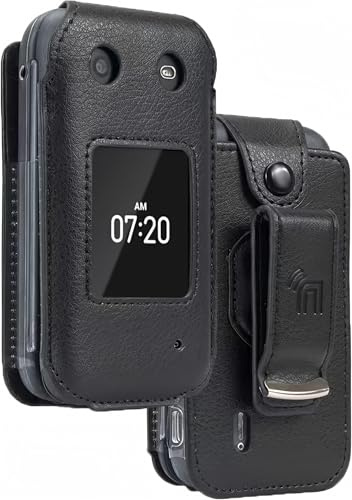 Nakedcellphone Case for Nokia 2760 Flip Phone, [Black Vegan Leather] Form-Fit Cover with [Built-in Screen Protection] and [Metal Belt Clip] for Tracfone N139DL | Vegan Leather, Form-Fit Cover, with Screen Protection, Keypad Guard, Metal Belt Clip